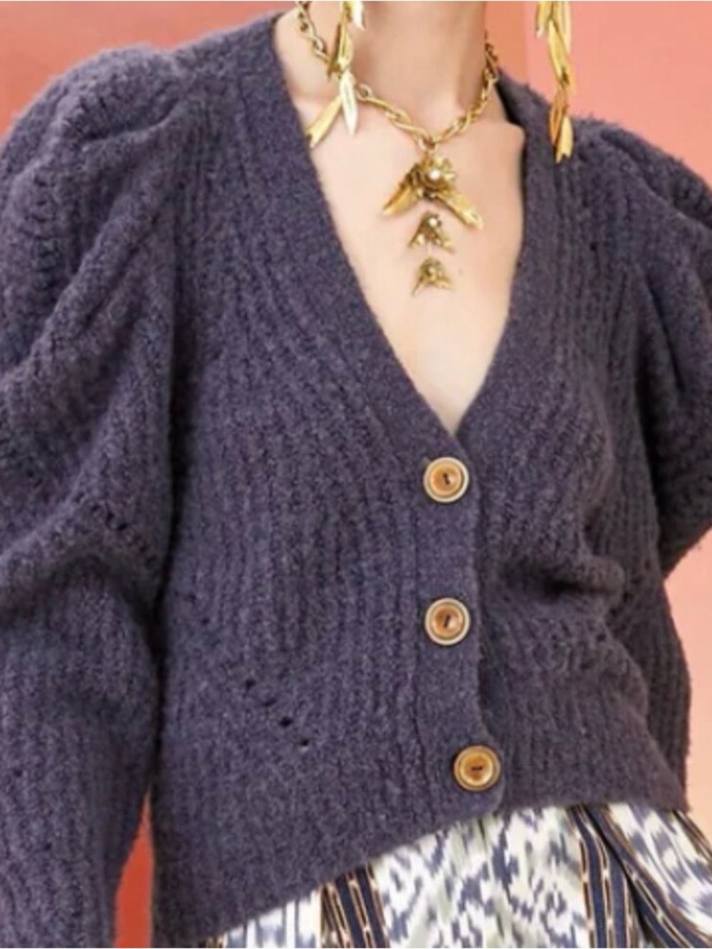Ulla Johnson Blue Alpaca V-Neck Button Cardigan Sweater Petite NWT
